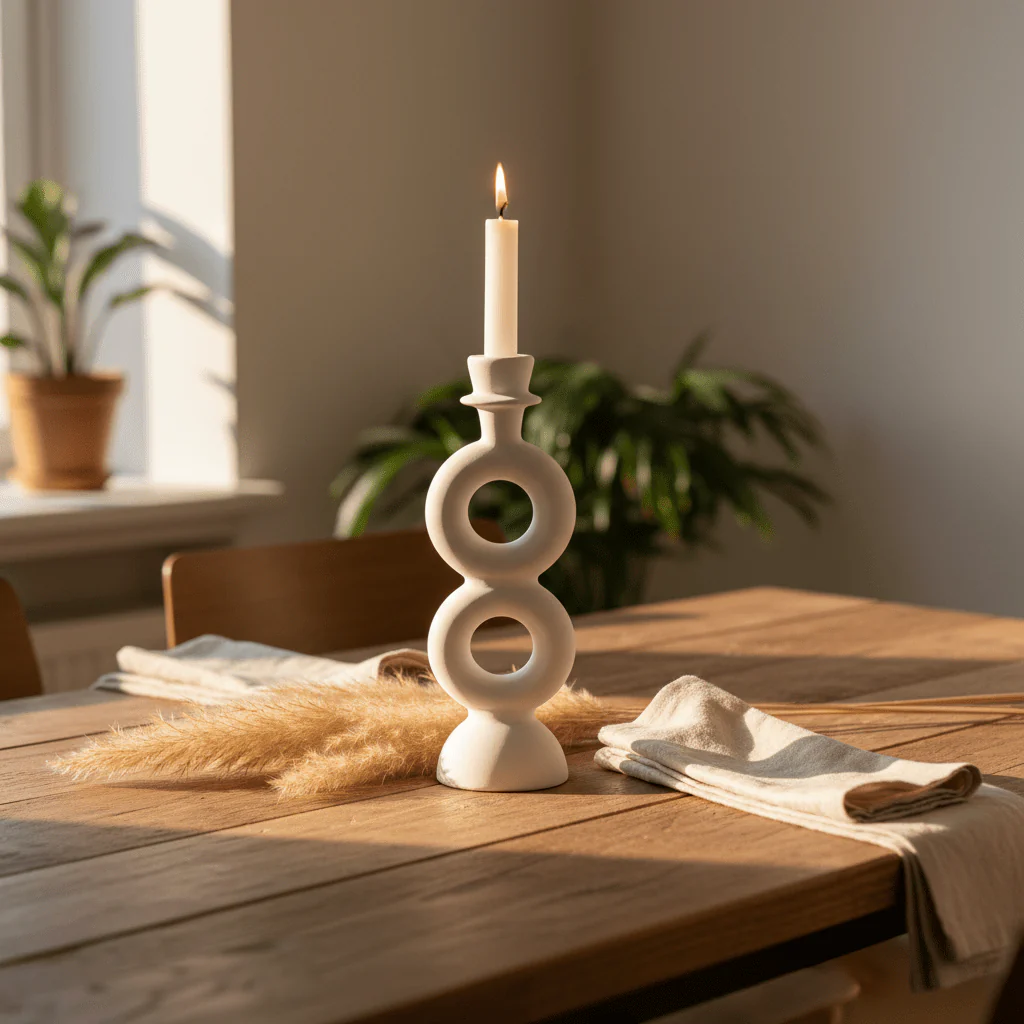 Elegant White Ceramic Candle Holder for Modern Home & Office Décor – 23cm - Image 3
