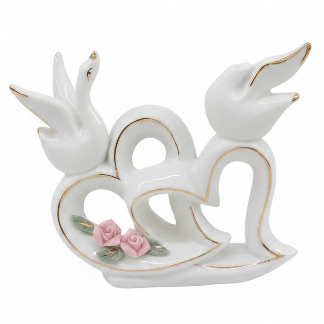 Elegant White Ceramic Swan Table Ornament with Artistic Flower Design for Home Décor – 12×10cm