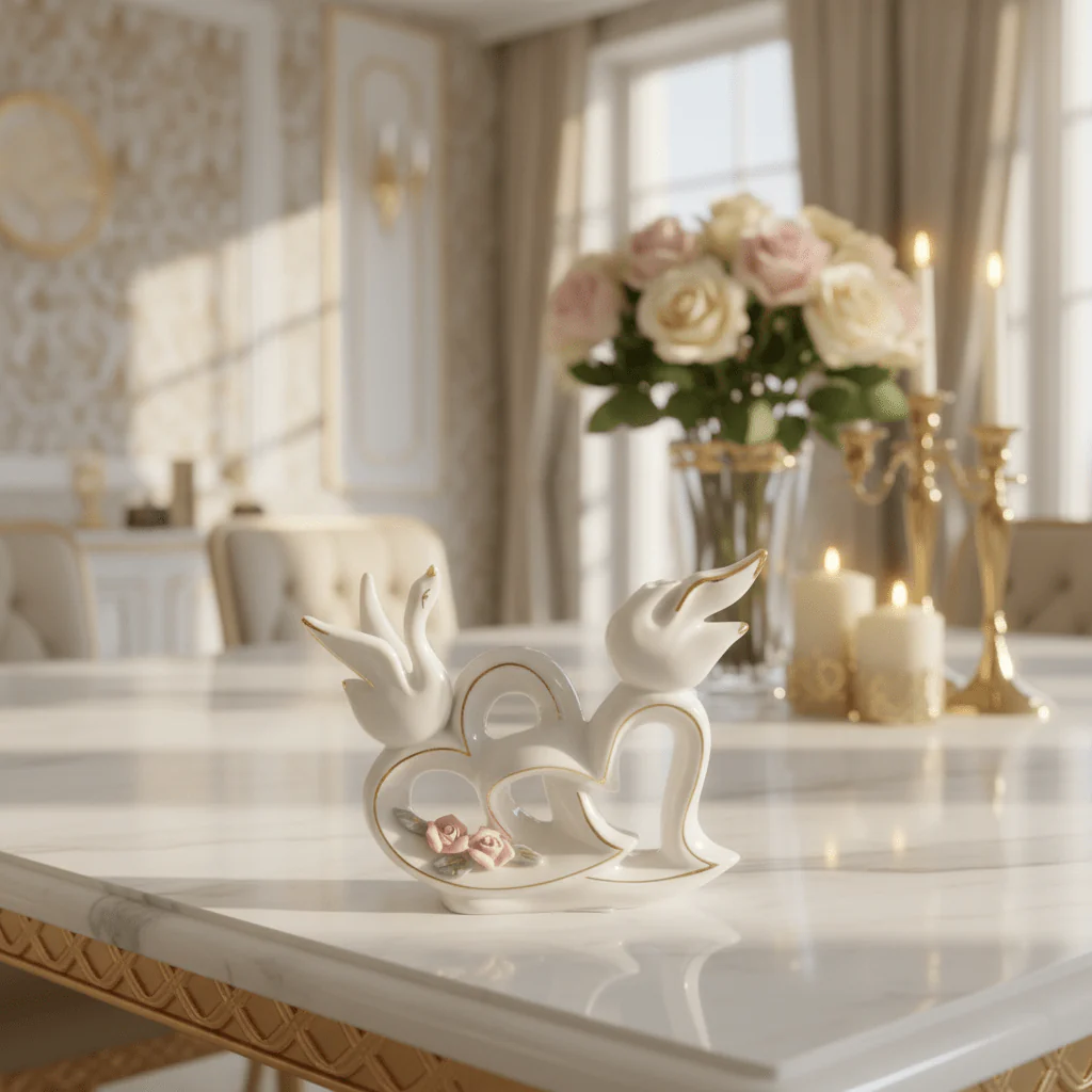 Elegant White Ceramic Swan Table Ornament with Artistic Flower Design for Home Décor – 12×10cm - Image 2