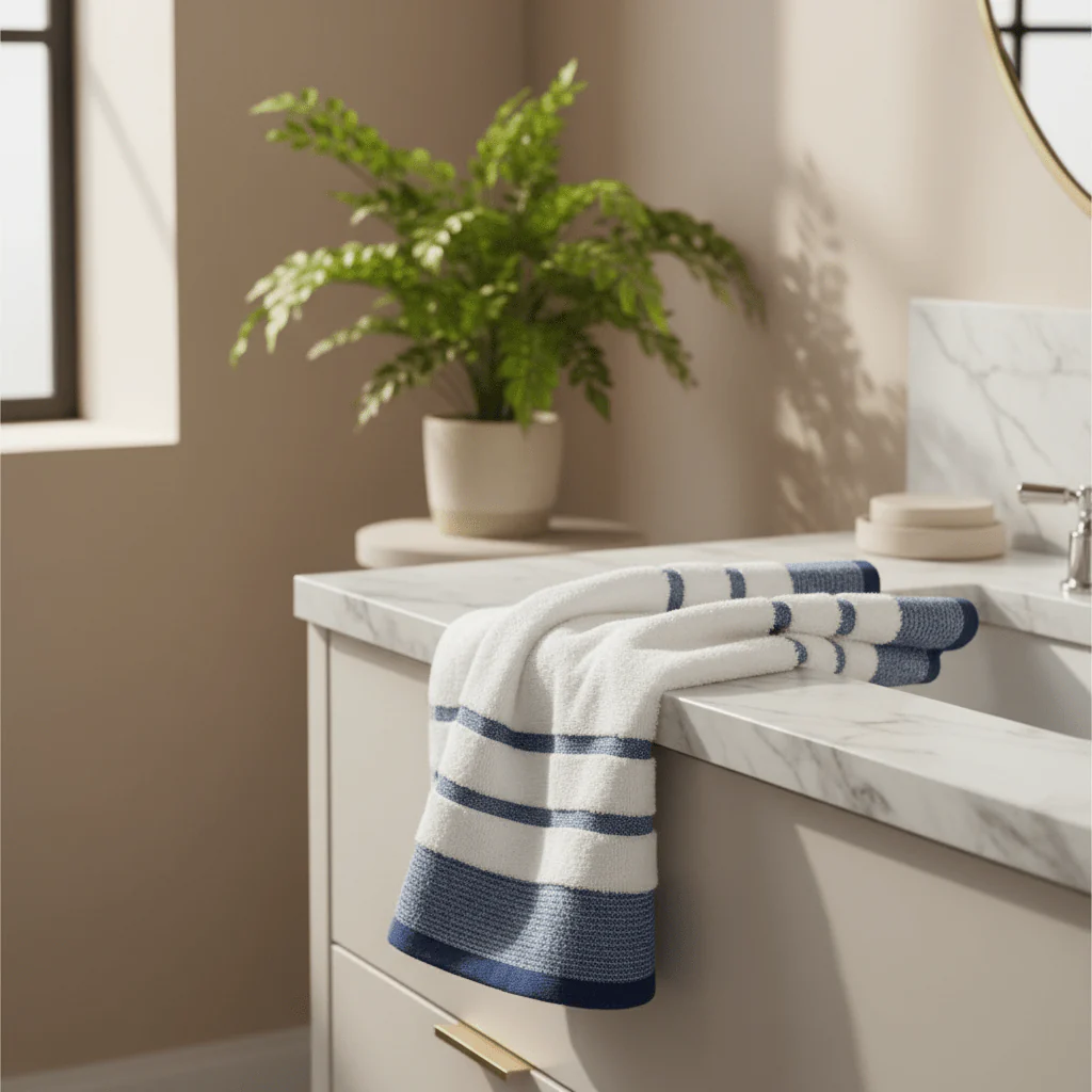 Elysian Hand Towel 50x90cm – White with Blue Stripes - Image 2