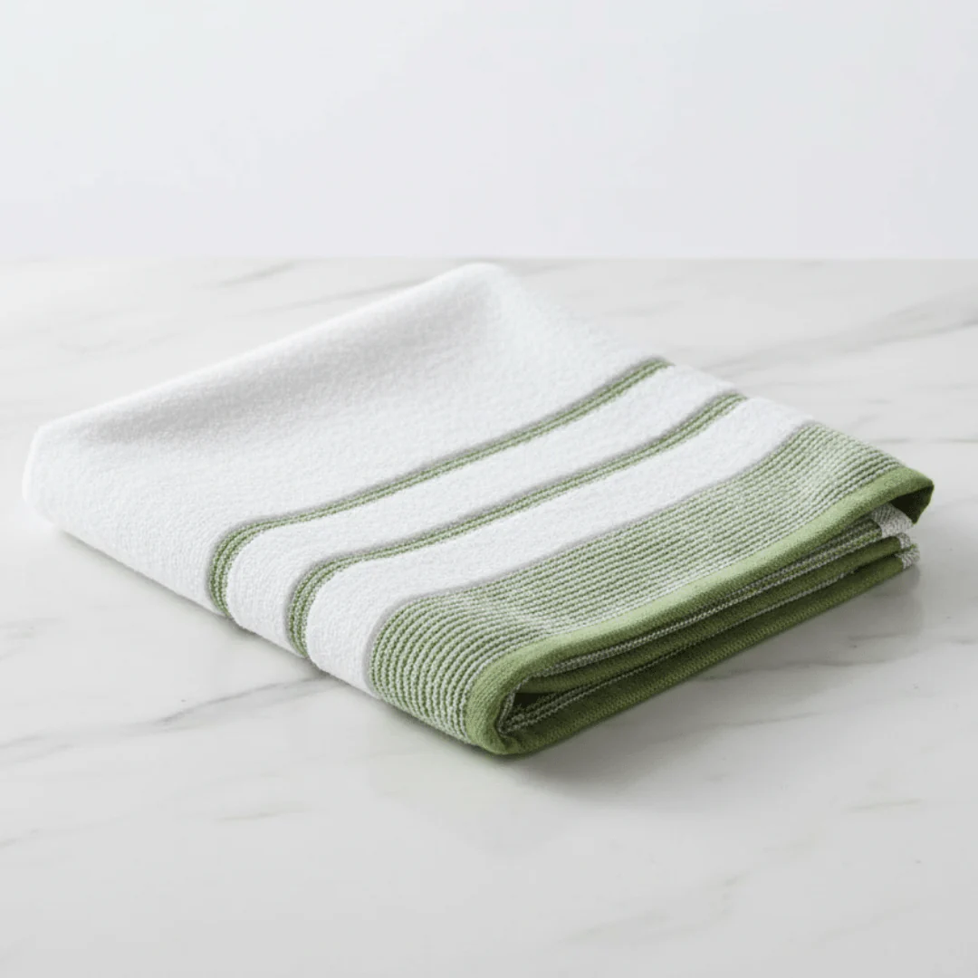 Elysian Hand Towel | 50×90 cm | White & Green Stripe