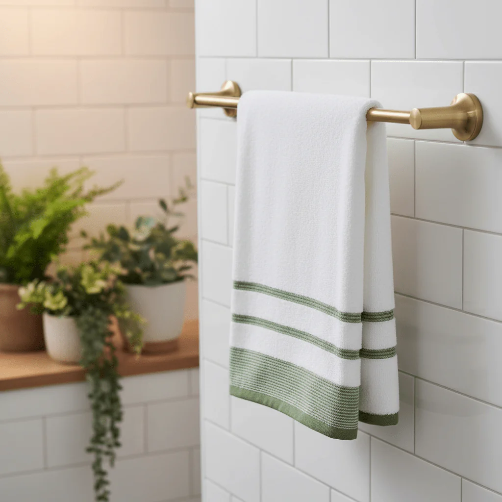Elysian Hand Towel | 50×90 cm | White & Green Stripe - Image 3