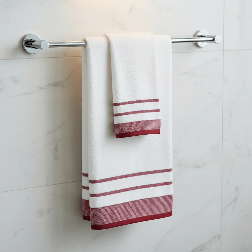 Elysian Hand Towel – White with Red Stripes | 50×90 cm - Image 2