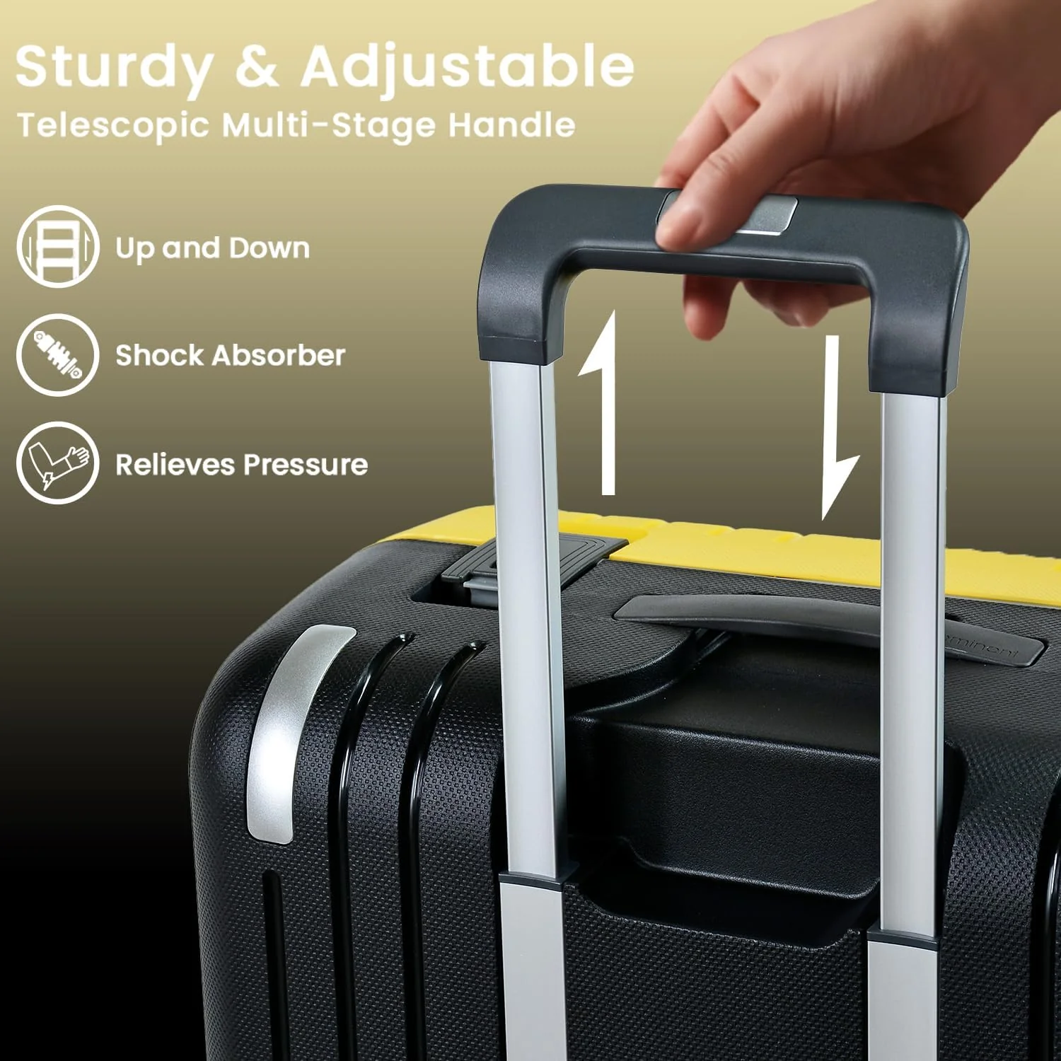 Eminent 28-Inch Heavy-Duty Polypropylene Checked Suitcase – Dual-Tone Yellow & Black Elite Travel Edition - Image 4