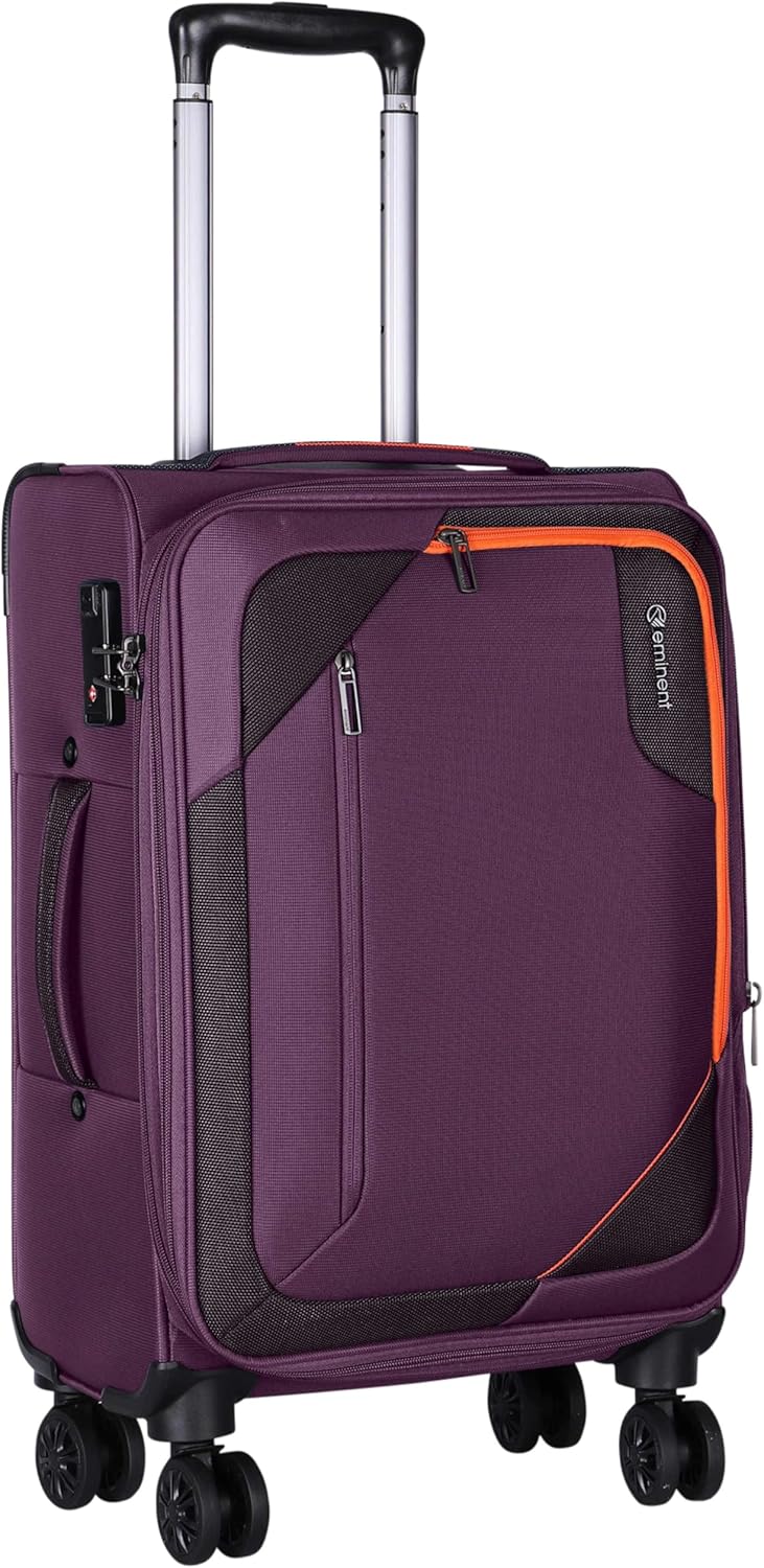 Eminent E765SZ Expandable Soft Trolley Luggage – Polyester Checked Suitcase with Safe Zipper & 3-Digit TSA Lock, Purple, 24-Inch