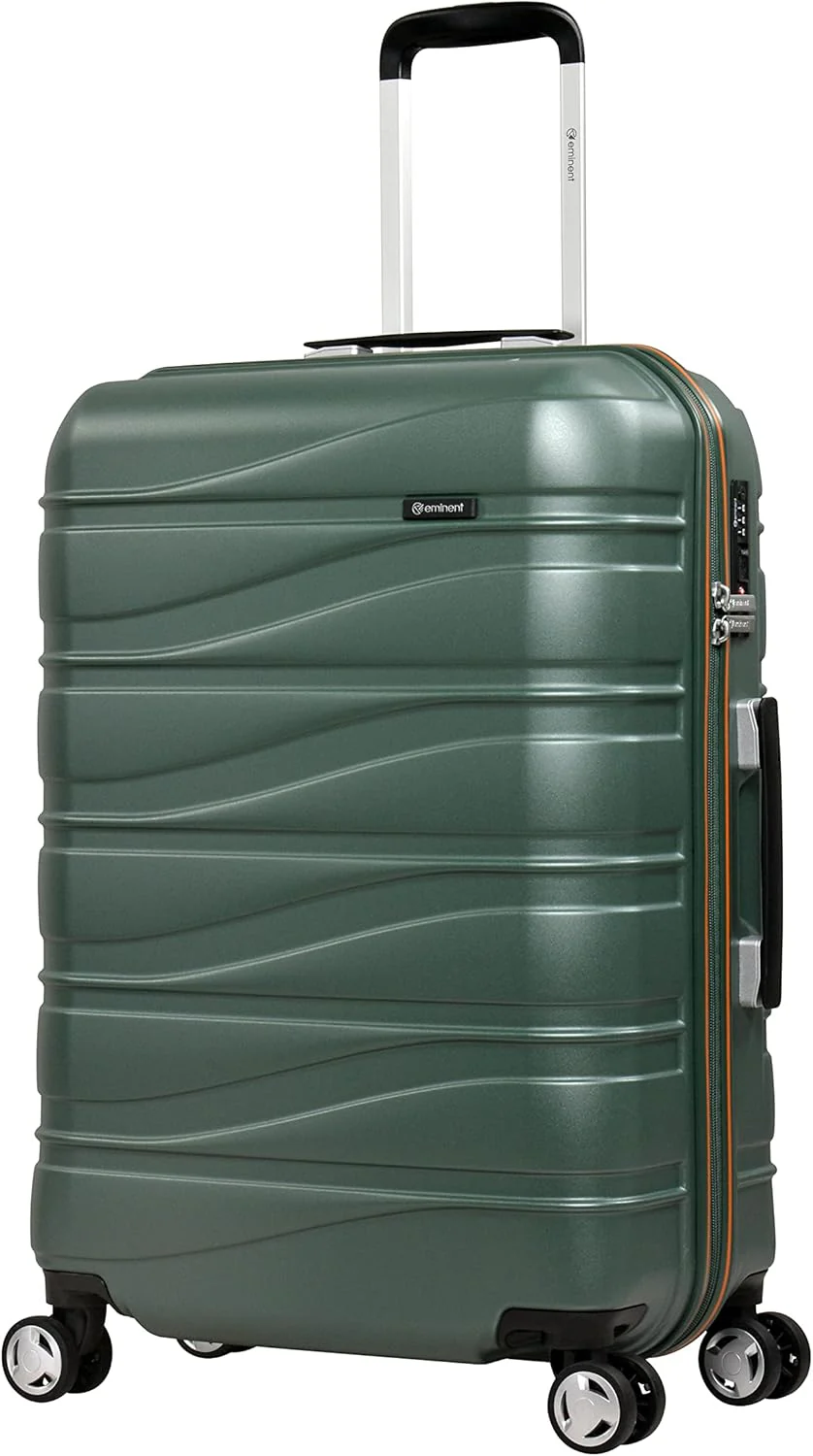 Eminent KJ95 Polycarbonate Glam Hard Case – Lightweight Checked Luggage with Quiet Spinner Wheels & TSA Lock, Mallard Green, 24-Inch