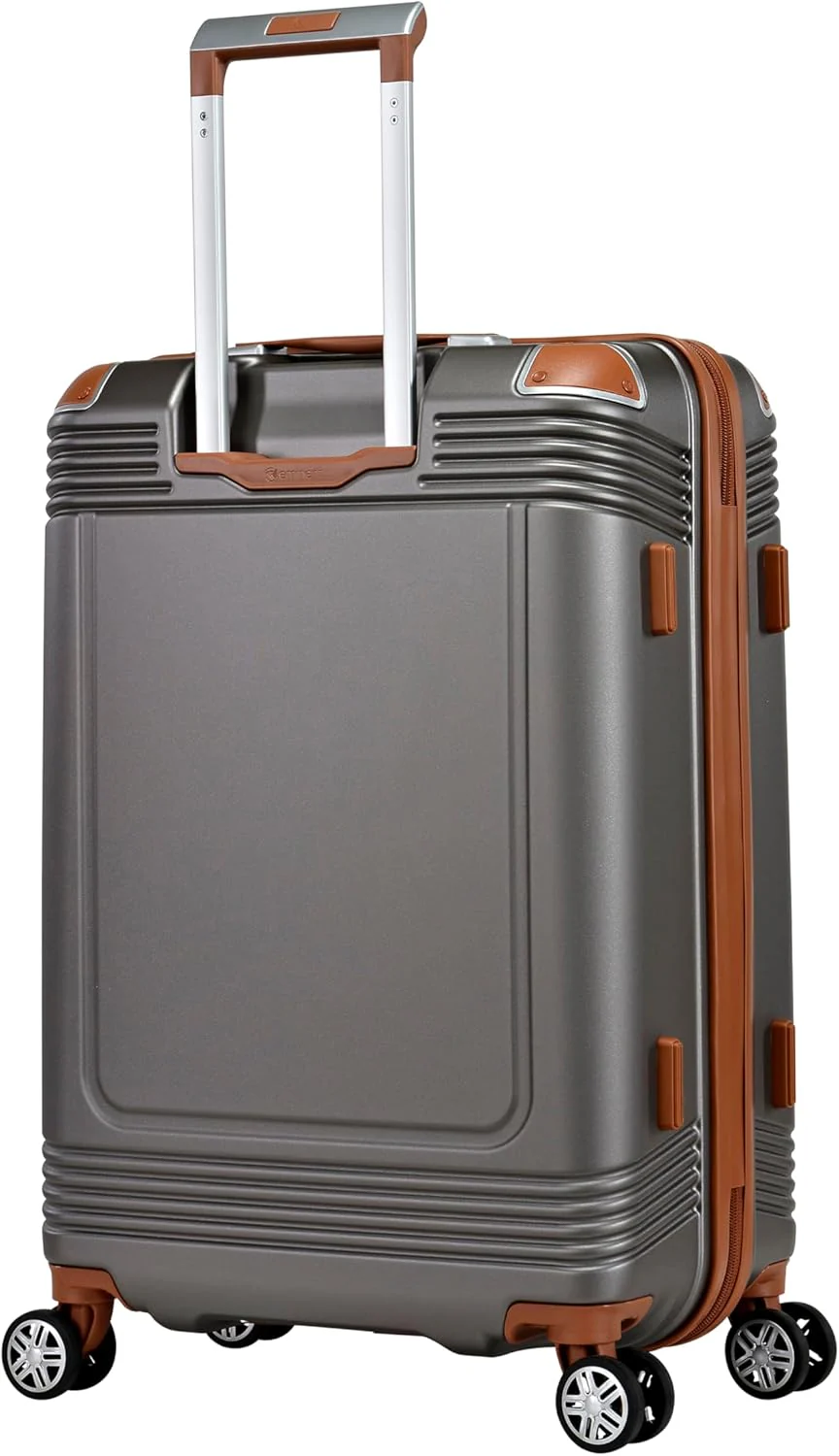 Eminent KK10 Makrolon Fashion Checked Suitcase – Smooth Double Spinner Wheels & TSA Lock, Gold Grey, 24-Inch - Image 2