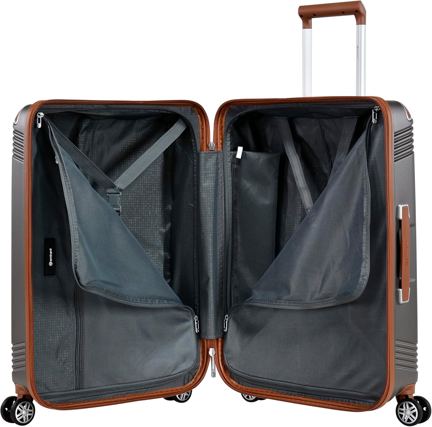 Eminent KK10 Makrolon Fashion Checked Suitcase – Smooth Double Spinner Wheels & TSA Lock, Gold Grey, 24-Inch - Image 6