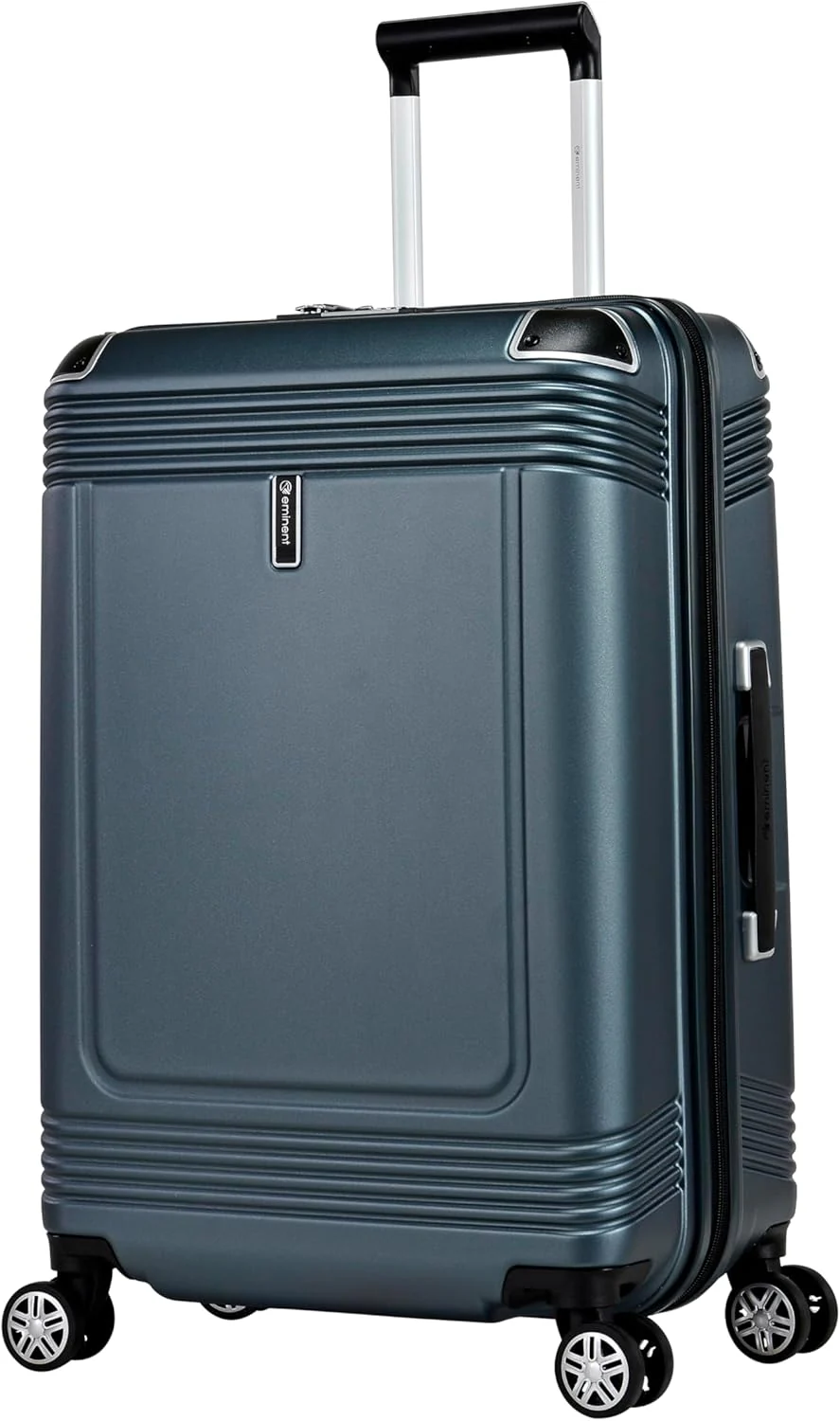 Eminent KK10 Makrolon Fashion Checked Suitcase – Smooth Double Spinner Wheels & TSA Lock, Graphite, 24-Inch