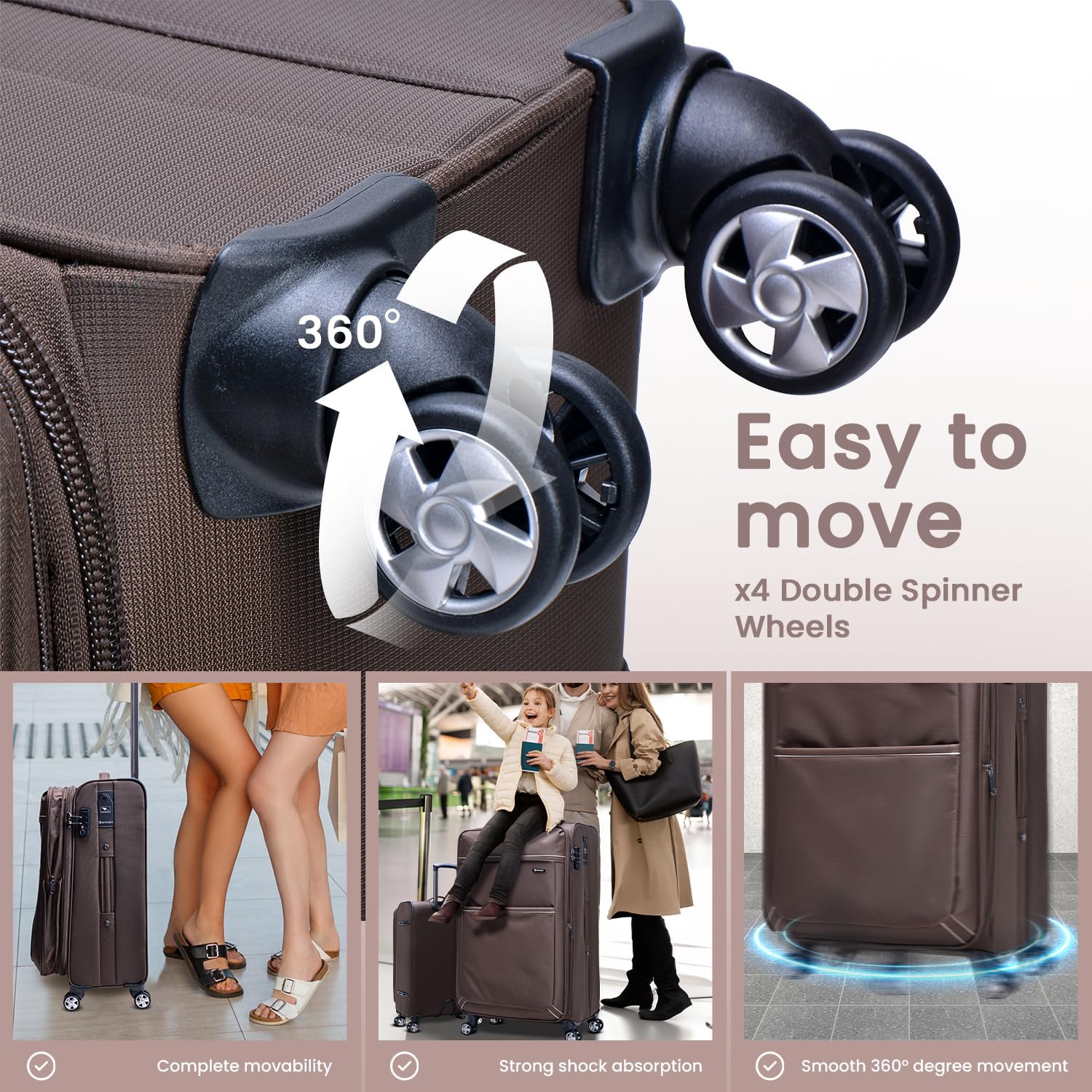 Eminent V6093SZ Expandable Soft Luggage Trolley – Polyester Carry-On Suitcase with TSA Lock & Double Spinner Wheels, Camel, 20-Inch - Image 2