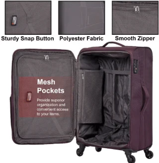 Eminent V6101 Soft-Shell Expandable Travel Trolley – Lightweight Polyester Suitcase with TSA Lock, Purple, 20-Inch - Image 2