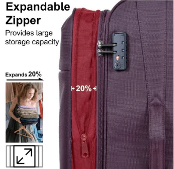 Eminent V6101 Soft-Shell Expandable Travel Trolley – Lightweight Polyester Suitcase with TSA Lock, Purple, 20-Inch - Image 3
