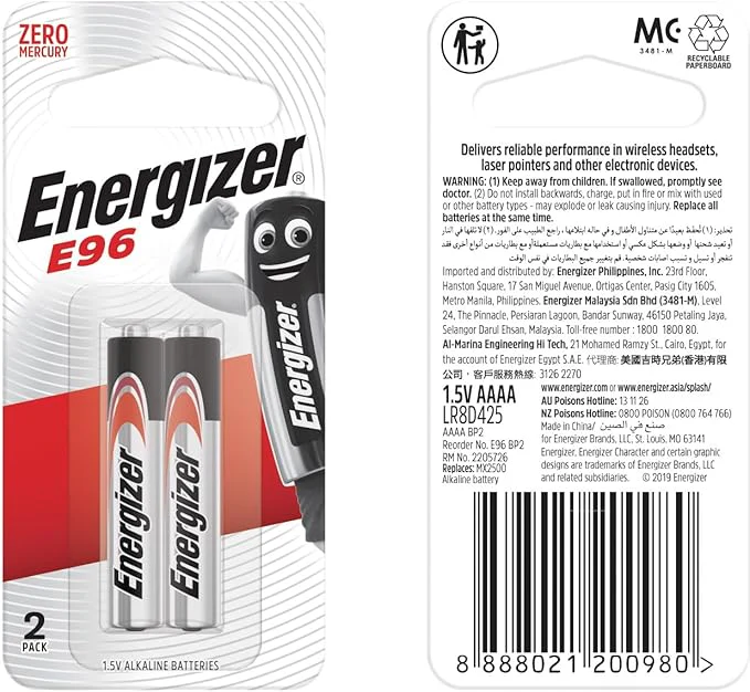 ENERGIZER E96 AAAA Alkaline Battery 1.5V, Pack of 2 - Image 3