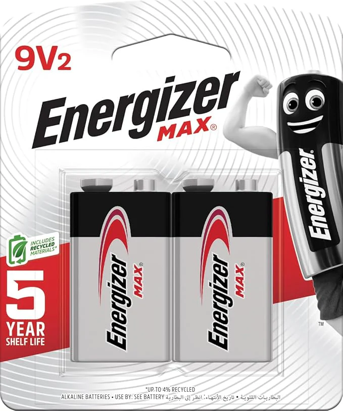 ENERGIZER MAX  9V Alkaline Battery, Pack of 2