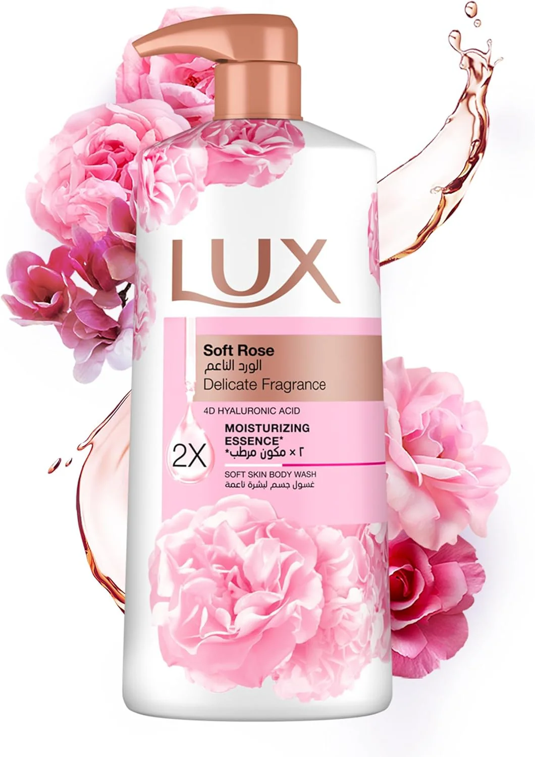 LUX Delicate Fragrance Body Wash, Soft Rose, 2x Moisturizing Essence, with 4D Hyaluronic Acid, 700ml