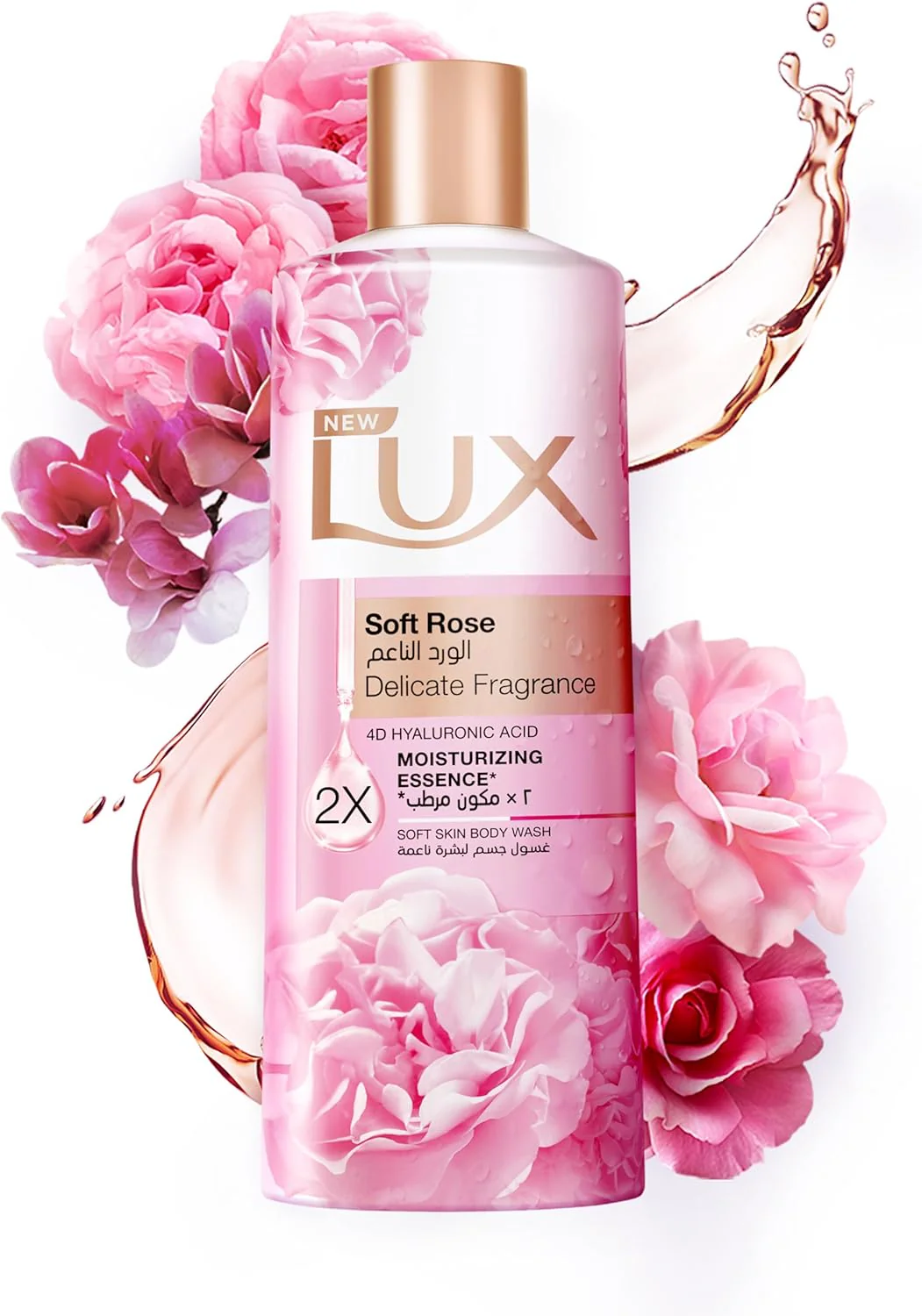 LUX Delicate Fragrance Body Wash, Soft Rose, 2x Moisturizing Essence, with 4D Hyaluronic Acid, 500ml