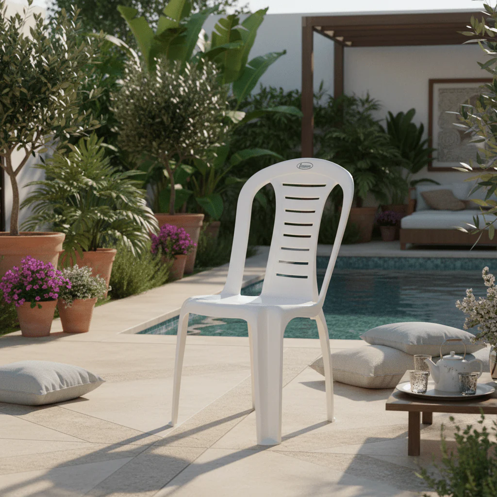 Escube Plastic Sturdy Armless Jasmine Chair White 57cm*38cm*87cm - Image 2