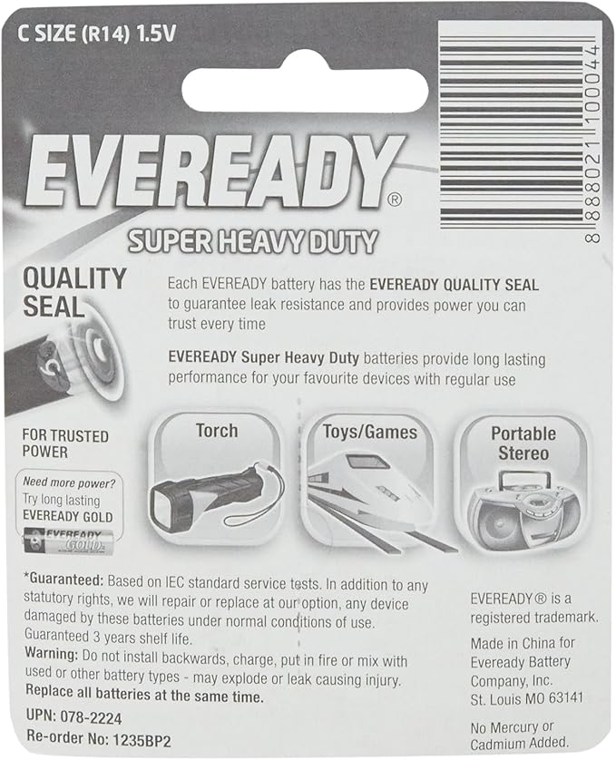 EVEREADY Type C Super Heavy Duty Battery 1.5V, Pack of 2 - Image 2