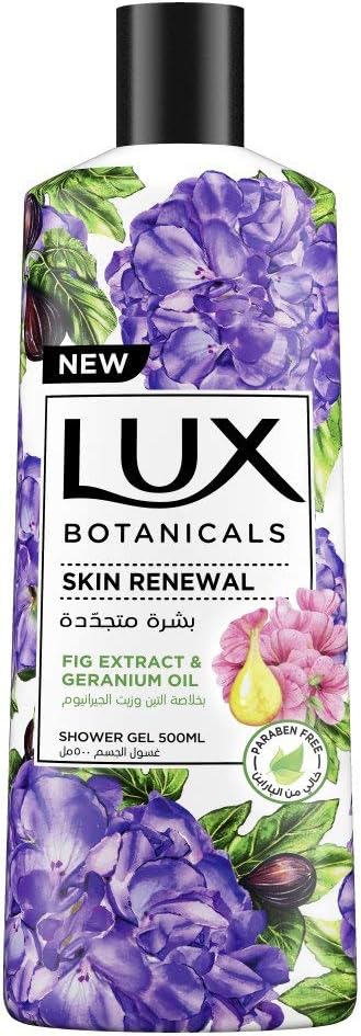 LUX Botanicals Perfumed Body Wash For Skin Renewal With Fig Extract And Geranium Oil, 500Ml