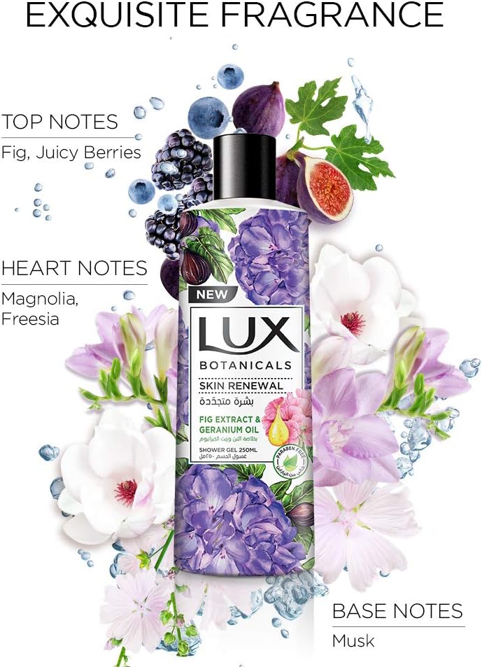 LUX Botanicals Perfumed Body Wash For Skin Renewal With Fig Extract And Geranium Oil, 500Ml - Image 2