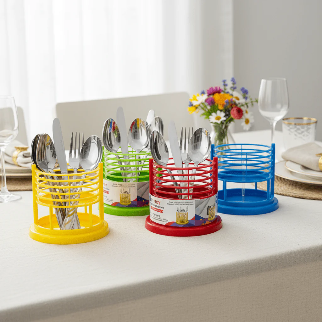 Exclusive Melody 2-Compartment Plastic Round Cutlery Stand12cm*9cm, Assorted Color - Image 3