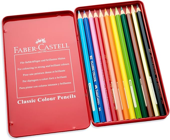 Faber-Castell Classic Colour Pencils 12 In A Flat Metal Tin, Multicolor - Image 3