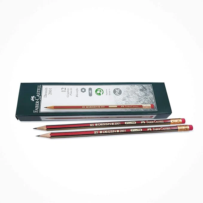 Faber-Castell Dessin Hb Pencil With Eraser Tip (Pack Of 12) - Image 2