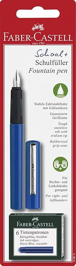 Faber-Castell Faber Castell Fountain Pen Blue Design Medium Nib + 6 Ink Cartridges, School+, F149811