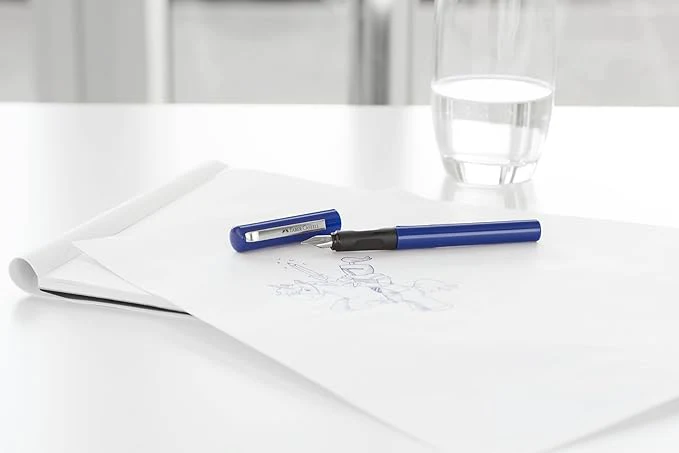 Faber-Castell Faber Castell Fountain Pen Blue Design Medium Nib + 6 Ink Cartridges, School+, F149811 - Image 2