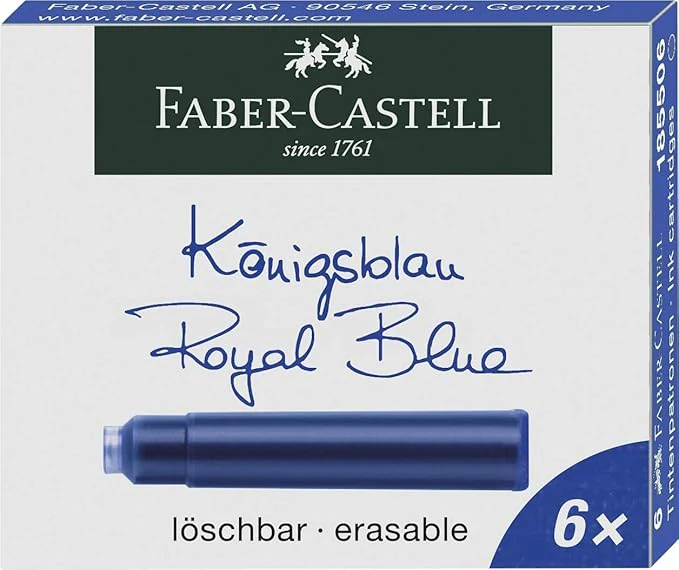 Faber-Castell Faber Castell Fountain Pen Blue Design Medium Nib + 6 Ink Cartridges, School+, F149811 - Image 4