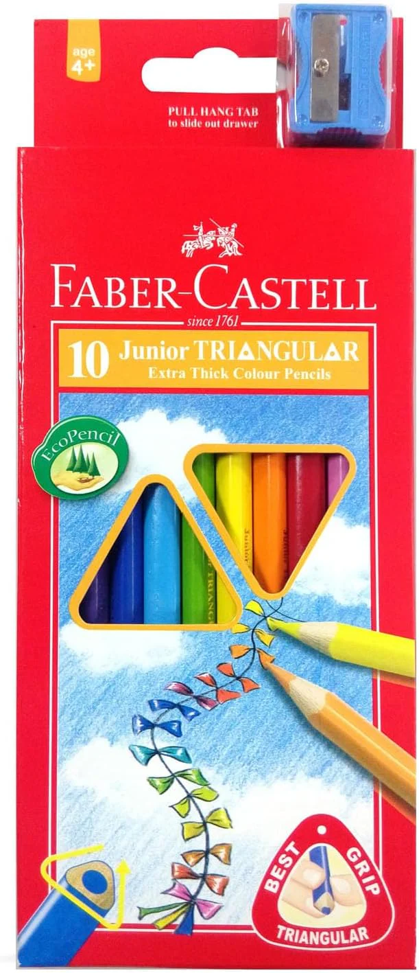 Faber-Castell Faber Castell Junior Triangular Colour Pencils 10 Colour In A Cardboard Box, Multicolor
