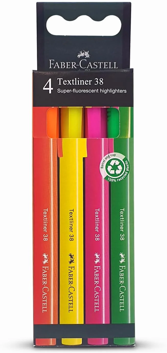 Faber-Castell Faber Castell Textliner 38 Highlighter 4-Pieces, Multicolor