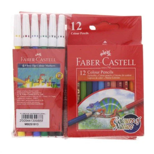 Faber-Castell Jumbo Crayon Faber Color Pen 6 Pcs + Color Pencil 12 Pcs