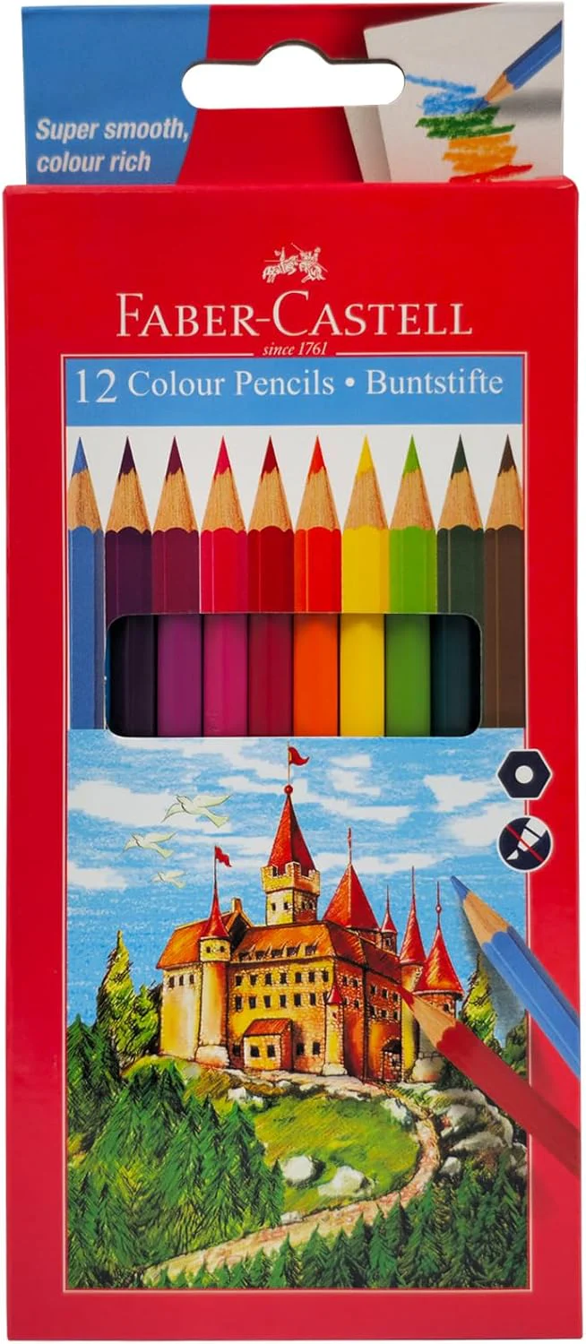 ‎Faber-Castell school essentials, Colour Pencil 12 Colours + Child Scissors Assorted 5 Inches - Image 2