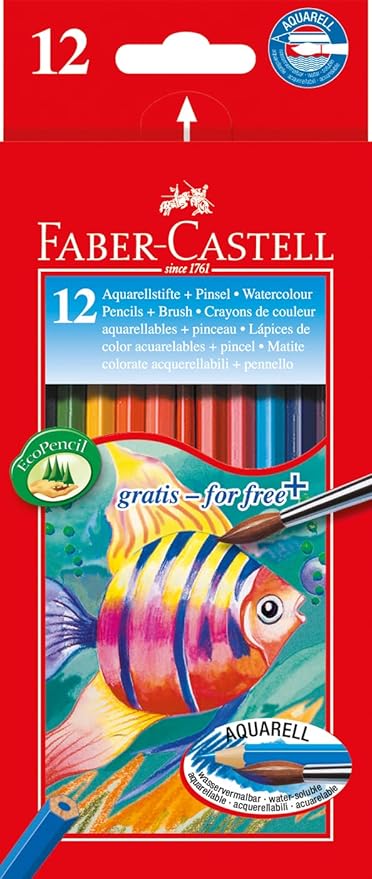 Faber-Castell Water Colour Pencils With Brush (Pack Of 12 Pencils)