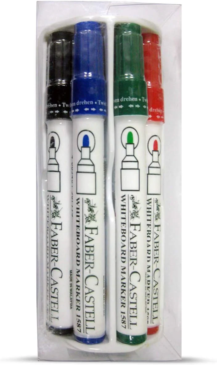 Faber-Castell Whiteboard Marker Bullet Set Of 4Pcs+ Duster, Assorted 1587D - Image 2