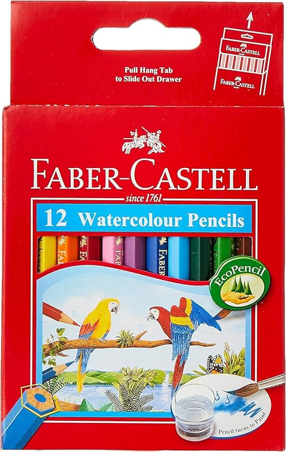 Faber-Castellparrot Design Water Colour Pencils 12 Colour Half Size In A Cardboard Box, Assorted, 114461