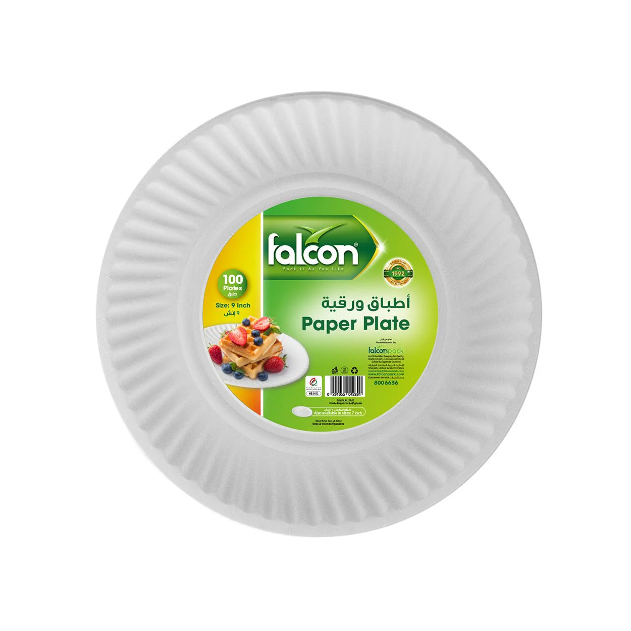 Falcon 100pcs Disposable Round Paper Plate 9 Inch