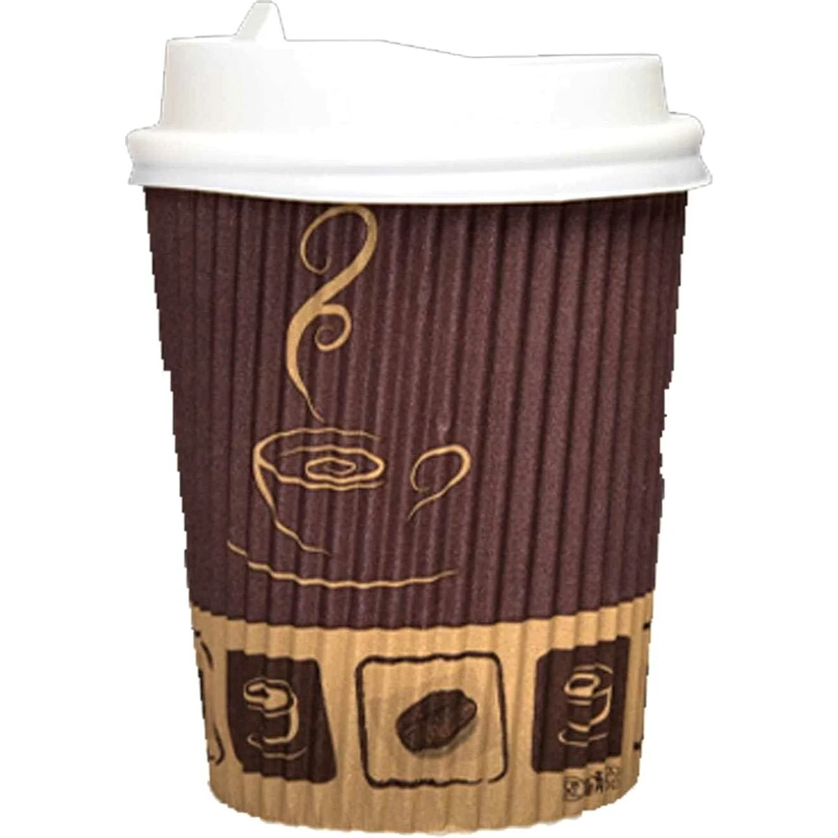 Falcon 12pcs Paper Ripple Cups 12oz with Lid Brown - Image 2