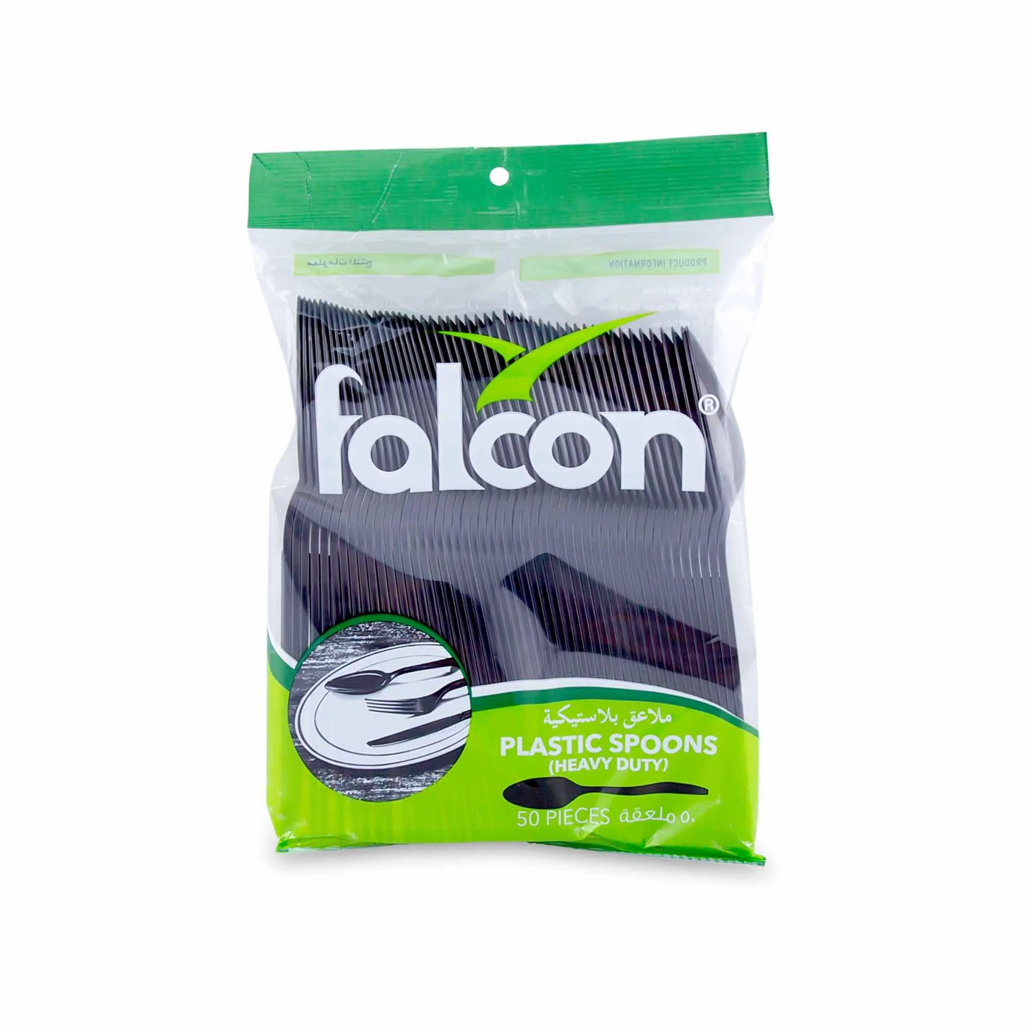 FALCON 50pcs Heavy Duty Disposable Plastic Spoon 18cm, Black - Image 2