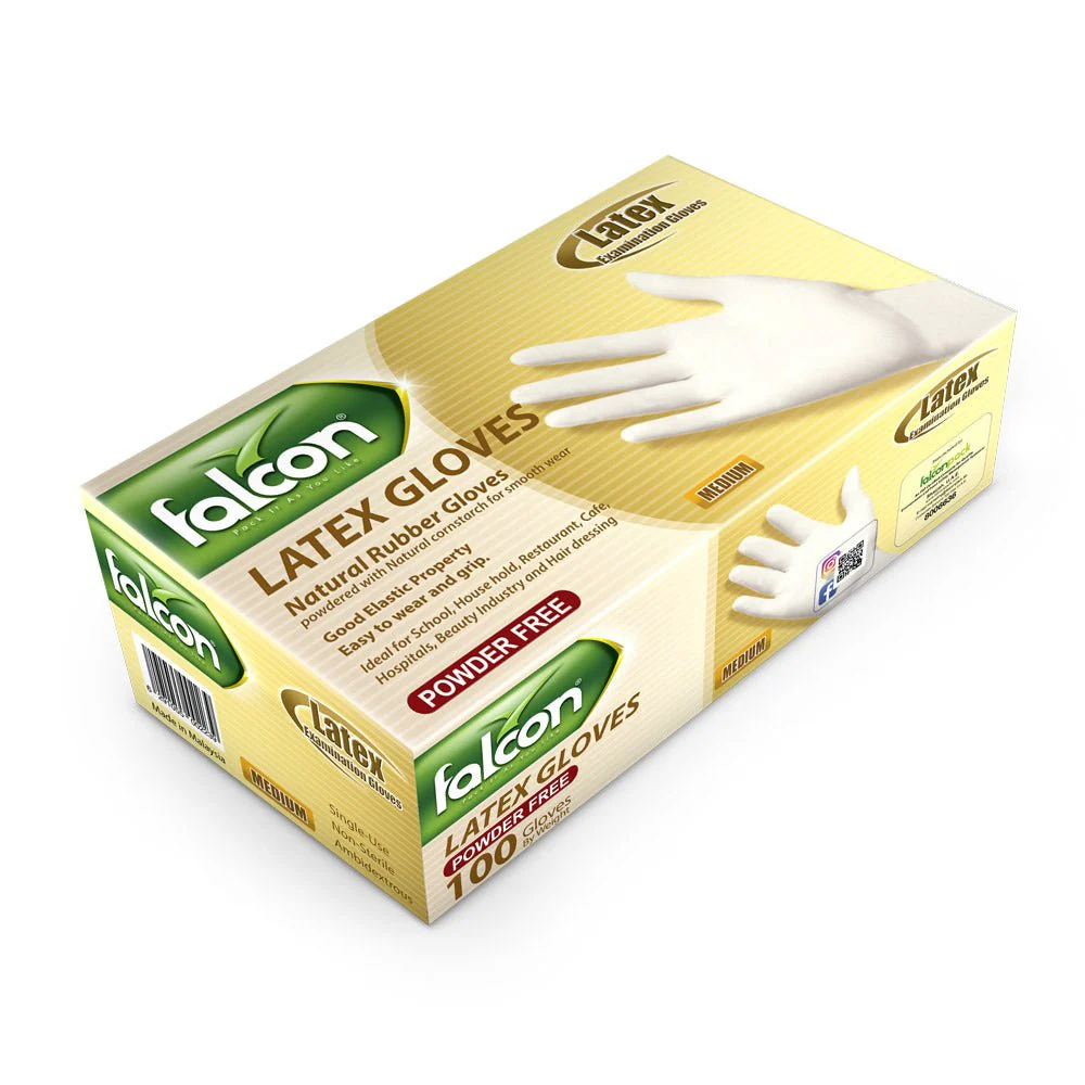 Falcon Powder Free Latex Gloves, Single Use- Non Sterile-Ambidextrous, 100 Gloves by Weight, Medium