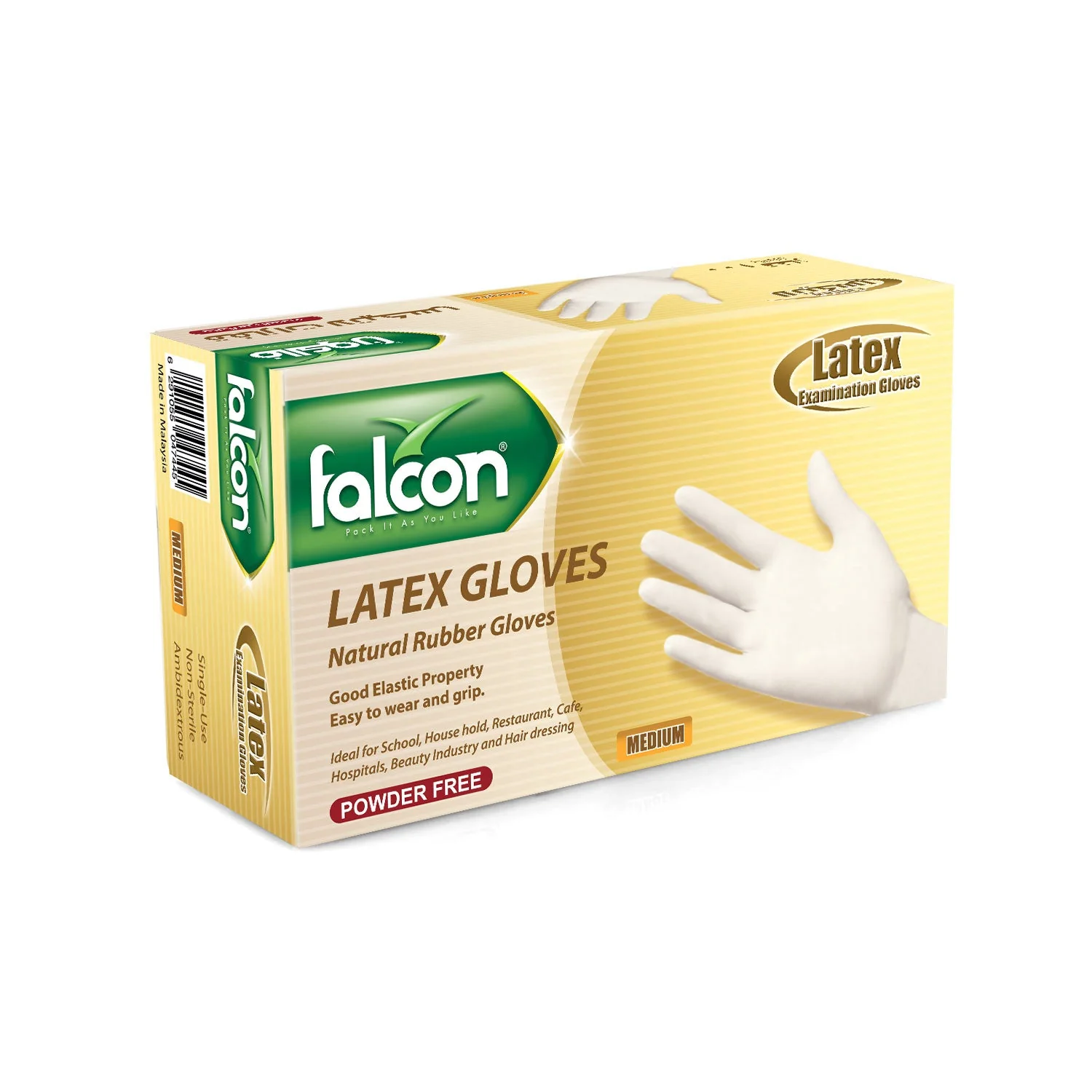 Falcon Powder Free Latex Gloves, Single Use- Non Sterile-Ambidextrous, 100 Gloves by Weight, Medium - Image 2