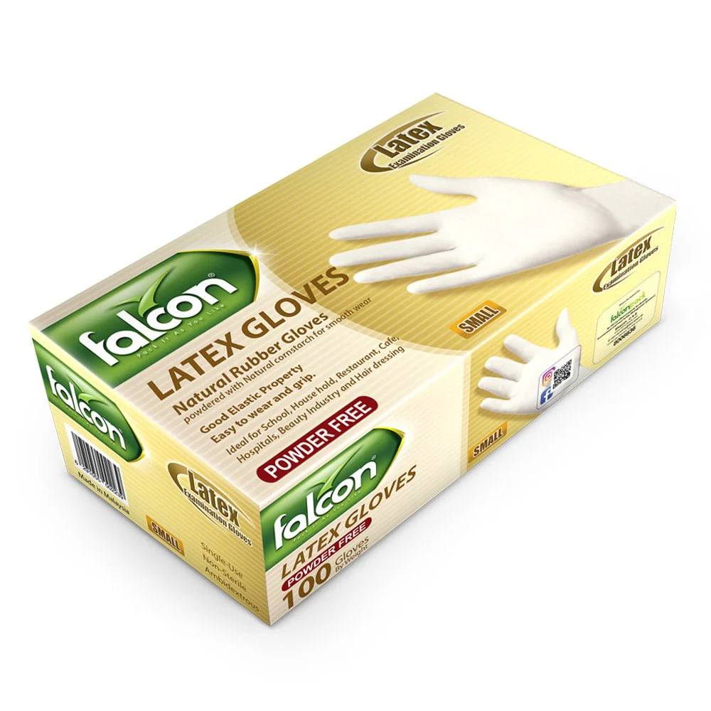 Falcon Powder Free Latex Gloves, Single Use- Non Sterile-Ambidextrous, 100 Gloves by Weight, Small