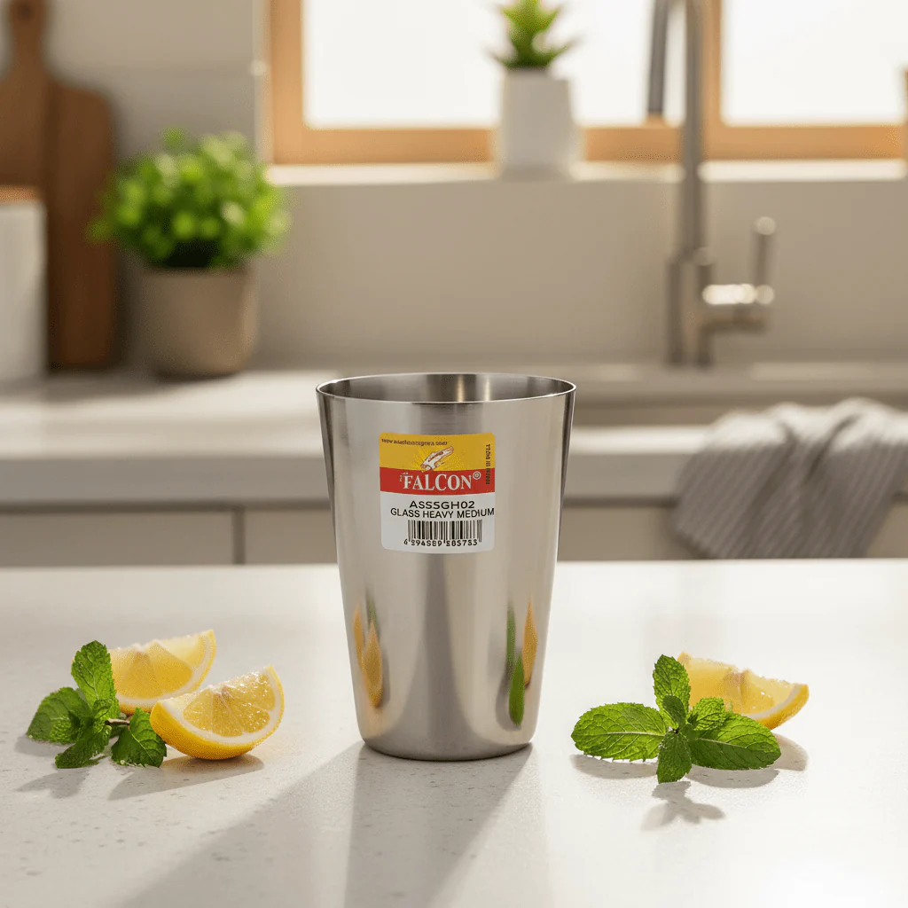 Falcon Stainless Steel Fancy Glass Unbreakable for Water, Milk, Juice, Tea-400ml - Image 2