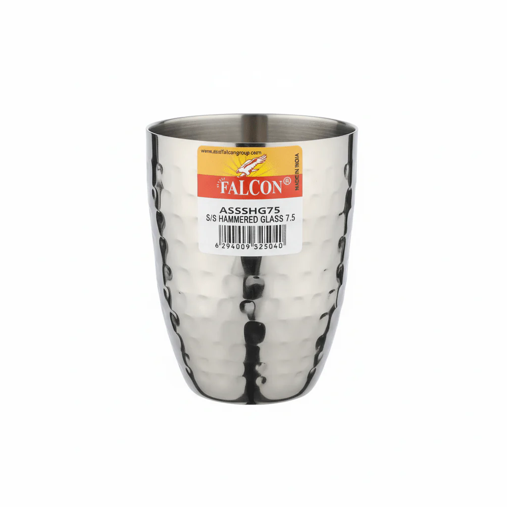 Falcon Stainless Steel Hammered Unbreakable Glass Suitable for Water, Milk, Juice, Tea-300ml