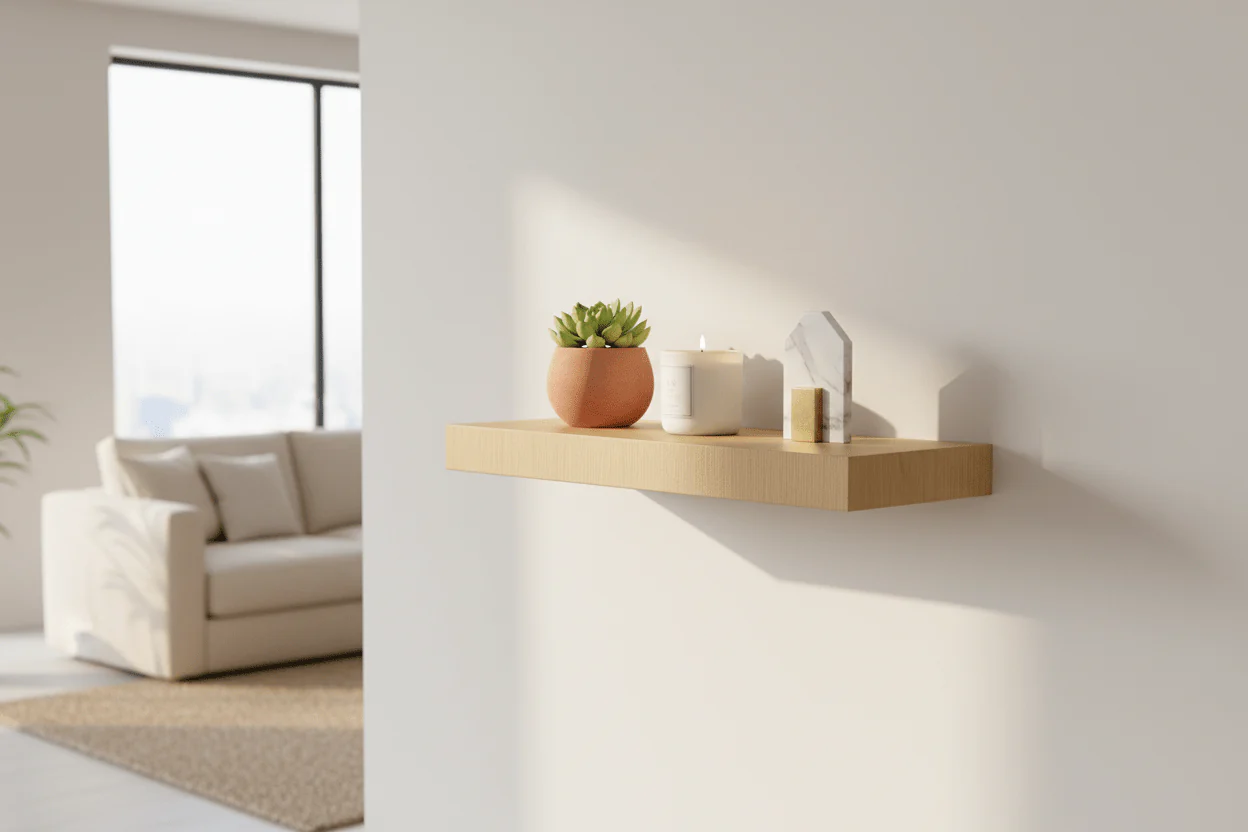 Farzana Wooden Floating Wall Shelf 40*23.5*3.8 cm - Light Wood V33 Color - Image 2