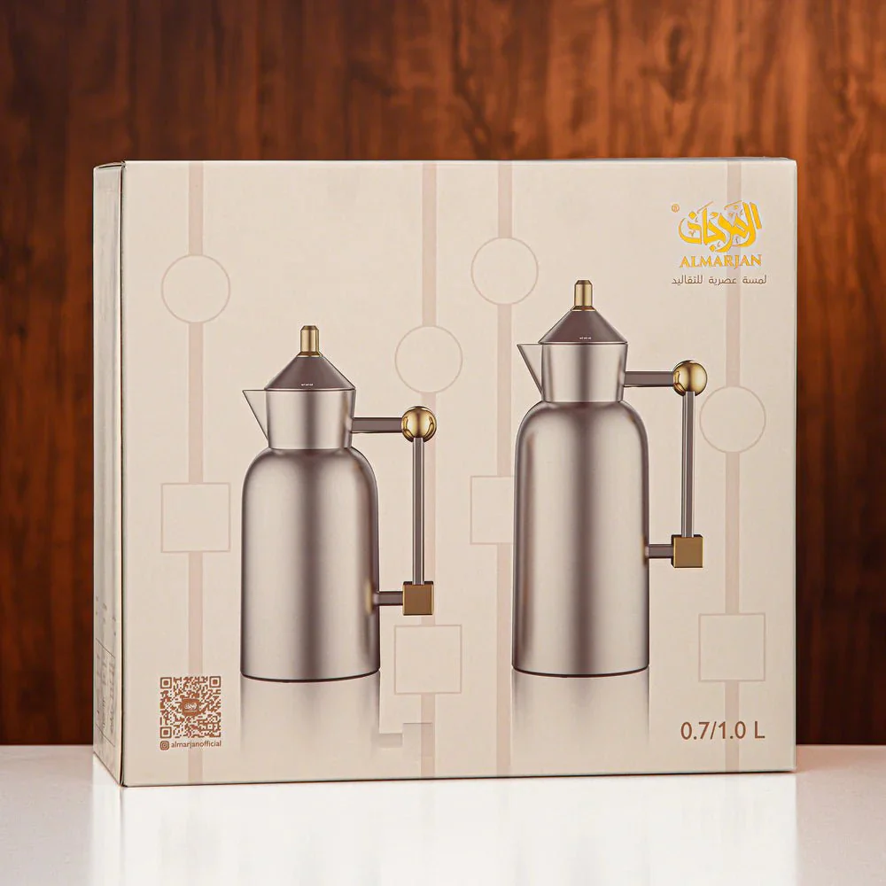 Almarjan Vacuum Flask Set 0.7L + 1L Silver & Gold - Image 2