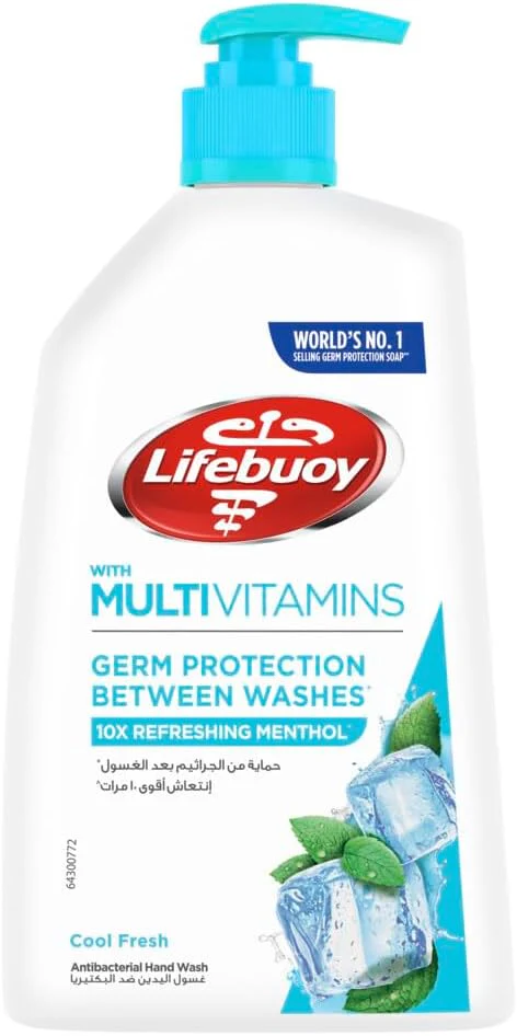 Lifebuoy Hand Wash, Cool Fresh, for 100% stronger germ protection with 10x refreshing menthol, 500ml