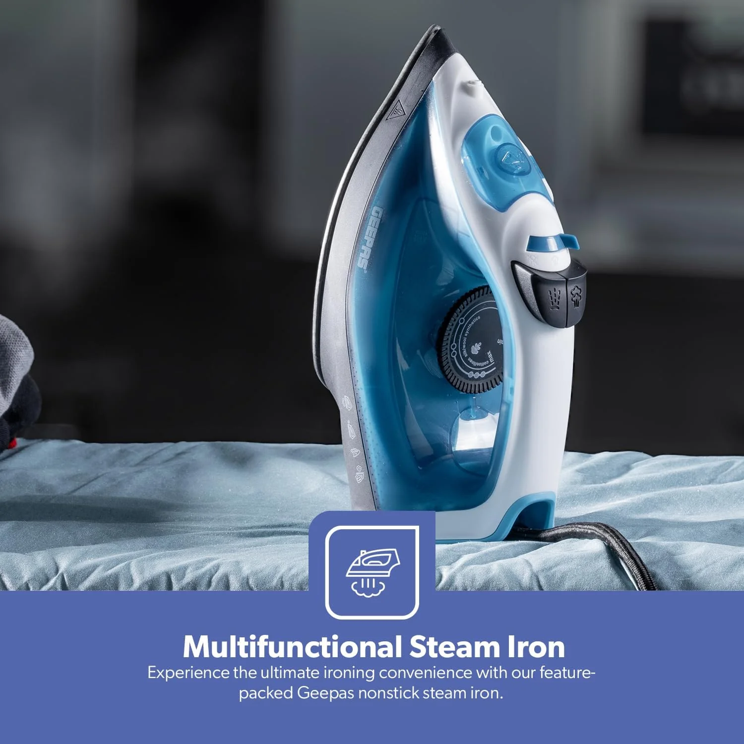 Geepas 1600W Multifunctional Steam Iron for Crisp Ironed Clothes – Non-Stick Soleplate, Wet/Dry Function & with Temperature Control - Image 2