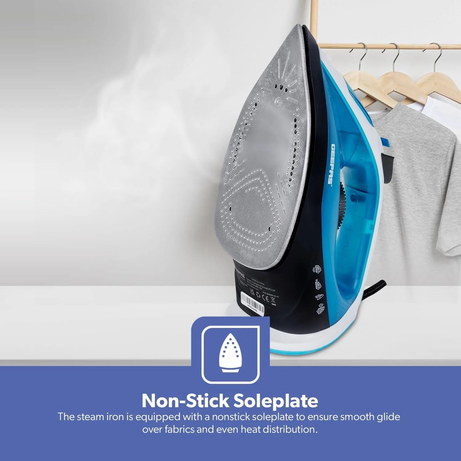 Geepas 1600W Multifunctional Steam Iron for Crisp Ironed Clothes – Non-Stick Soleplate, Wet/Dry Function & with Temperature Control - Image 3